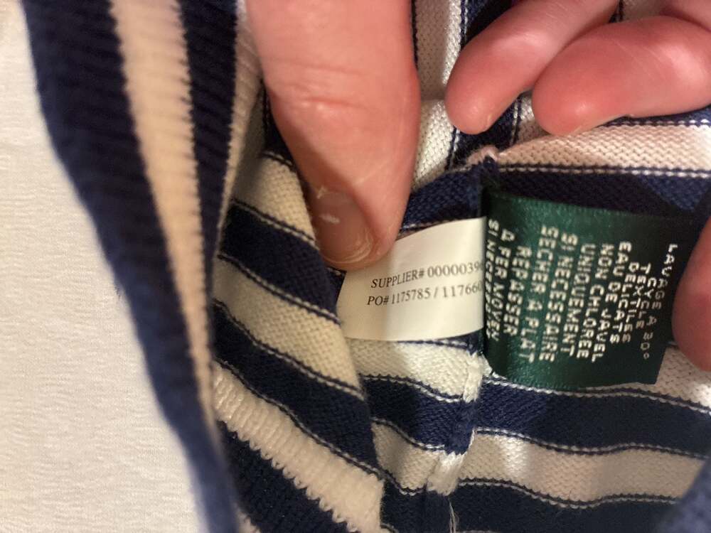 Lauren Ralph Lauren Nautical Striped Sweater M Navy Cream Gold Buckle Coastal - Picture 6 of 7